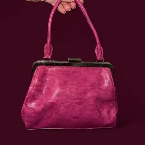 90s aesthetic pink handbag with a lift clasp enclosure